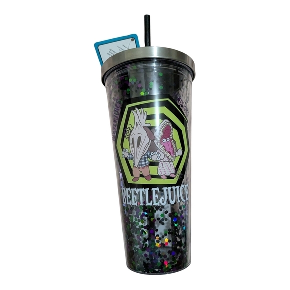 Other - Beetlejuice Glitter Party Tumbler with Straw